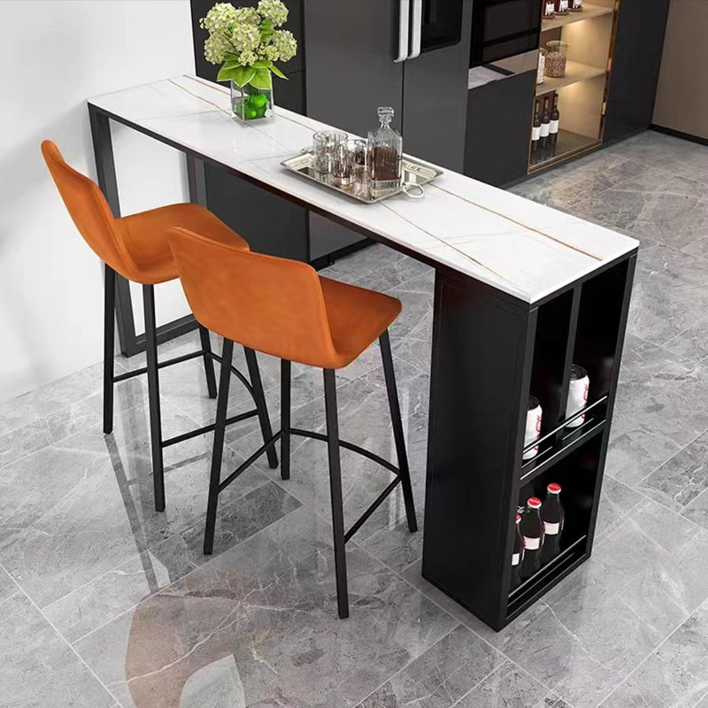 Modern Rectangle Stone Bar Table Set 1/3 Pieces Counter Table with Metal Stools