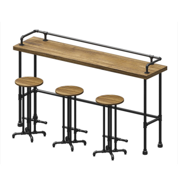 Rectangle Solid Wood Bar Table Set Industrial 1/4 Pieces Counter Table with High Stools