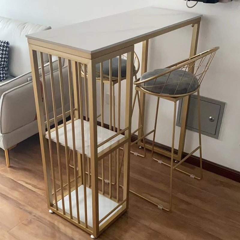 Glam 1/2/3 Pieces Bar Table Set Rectangle Stone Counter Table with High Stools