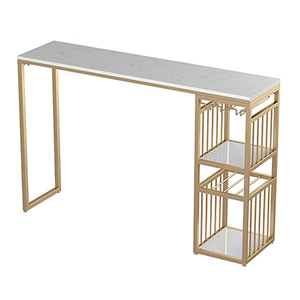 Luxurious Rectangle Marble Bar Table Set 1/3 Pieces Counter Table with Metal Stools