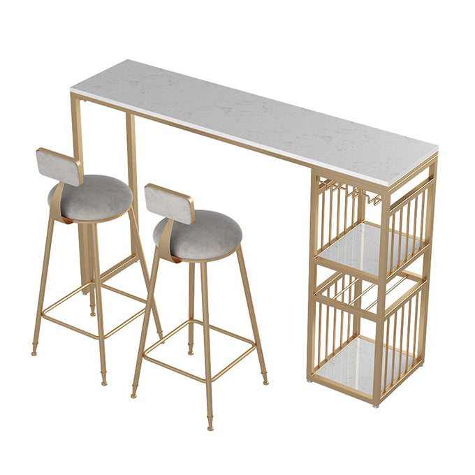 Luxurious Rectangle Marble Bar Table Set 1/3 Pieces Counter Table with Metal Stools