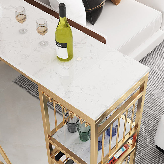 Luxurious Rectangle Marble Bar Table Set 1/3 Pieces Counter Table with Metal Stools