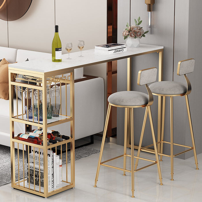 Luxurious Rectangle Marble Bar Table Set 1/3 Pieces Counter Table with Metal Stools