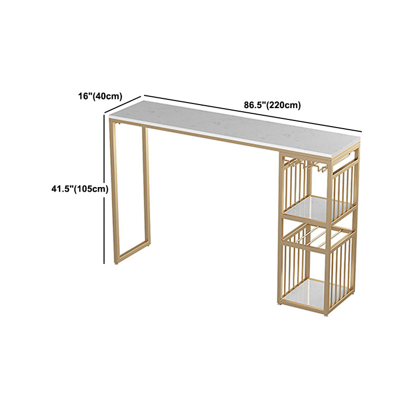 Luxurious Rectangle Marble Bar Table Set 1/3 Pieces Counter Table with Metal Stools