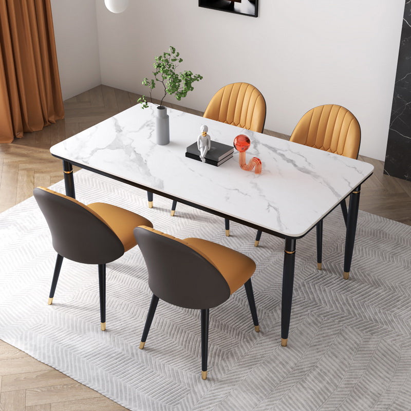 Modern 1/4/5/7 Pieces Dining Set Rectangle Black Base Dinette Set with Stone Top