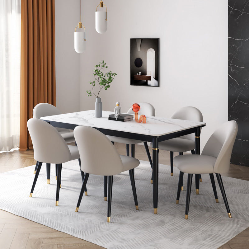 Modern 1/4/5/7 Pieces Dining Set Rectangle Black Base Dinette Set with Stone Top