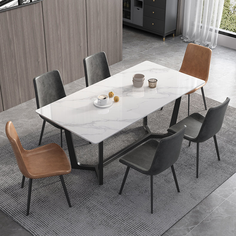 Rectangle White Dining Table Set 1/4/5/7 Pcs Modern Sintered Stone Dining Table and Chairs