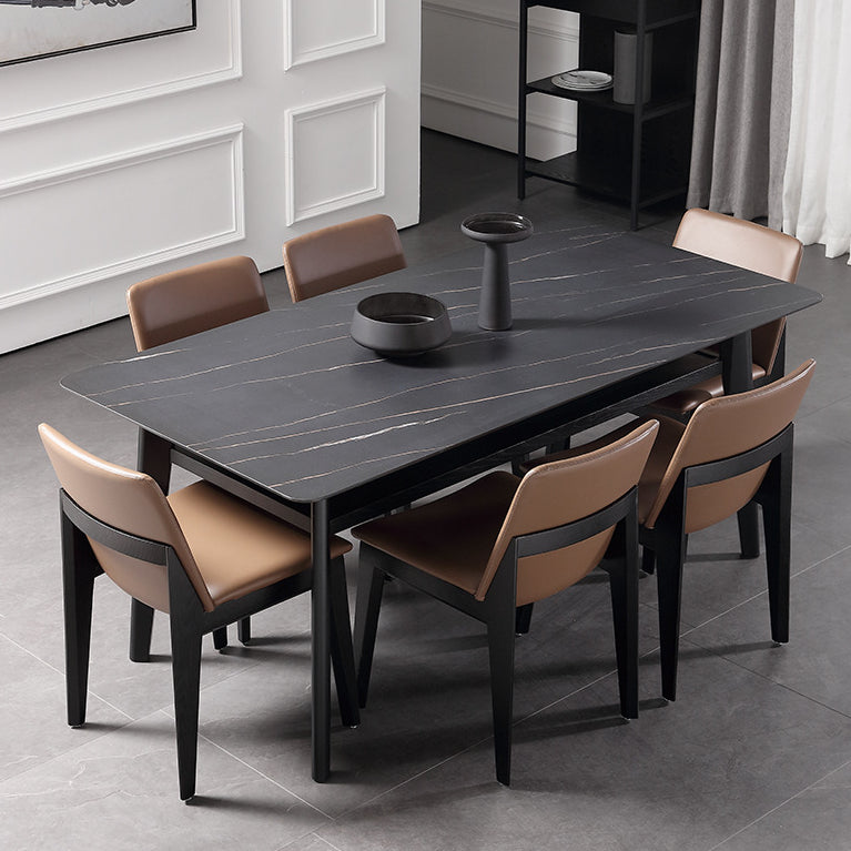 Modern Sintered Stone Top Dining Set Rectangle 1/2/5/7 Pieces Wooden Dining Room Table Set