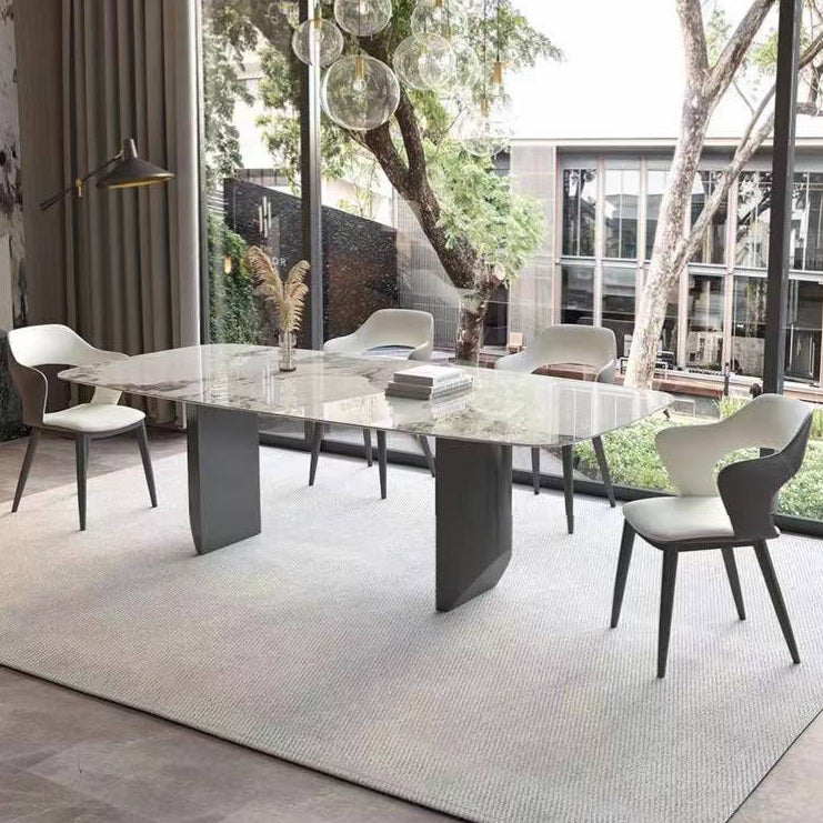 Modern Dining Set Stone 1/4/5/7 Pieces Dining Table with Leather Chairs for Indoor