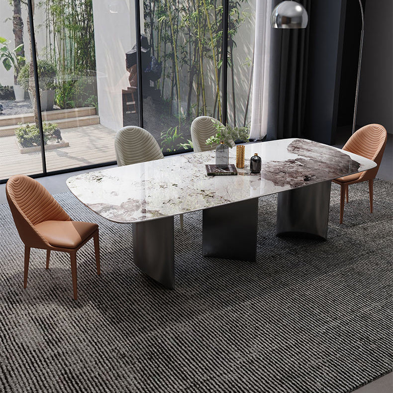 Modern Dining Set Stone 1/4/5/7 Pieces Dining Table with Leather Chairs for Indoor
