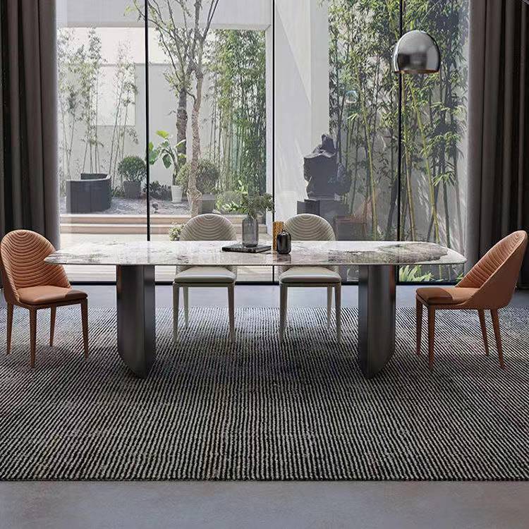 Modern Dining Set Stone 1/4/5/7 Pieces Dining Table with Leather Chairs for Indoor