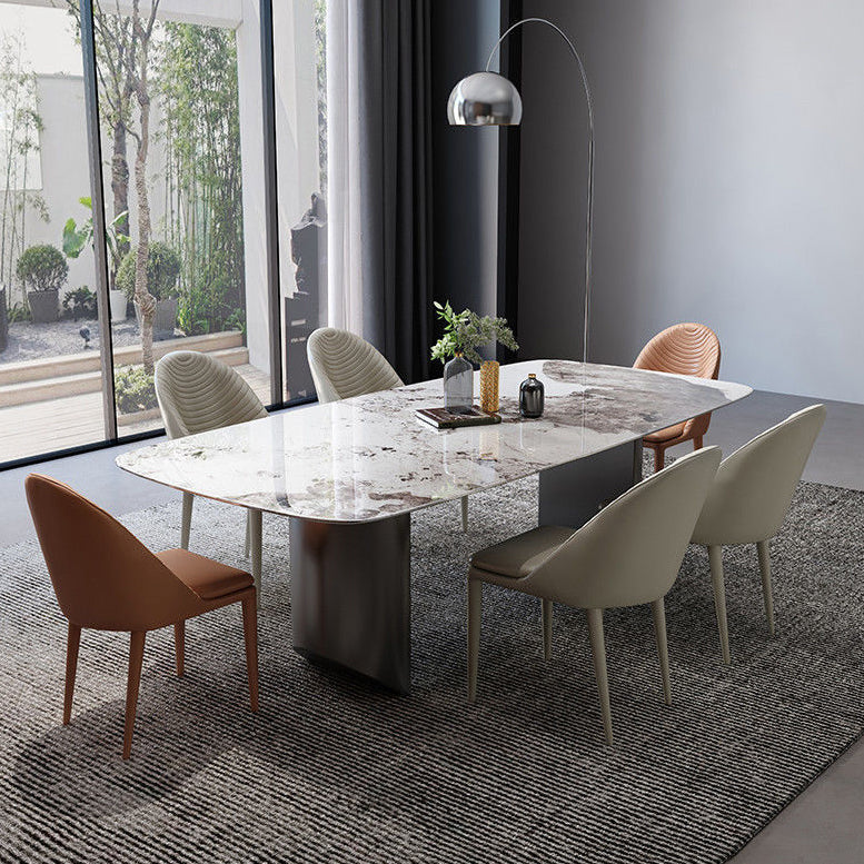Modern Dining Set Stone 1/4/5/7 Pieces Dining Table with Leather Chairs for Indoor