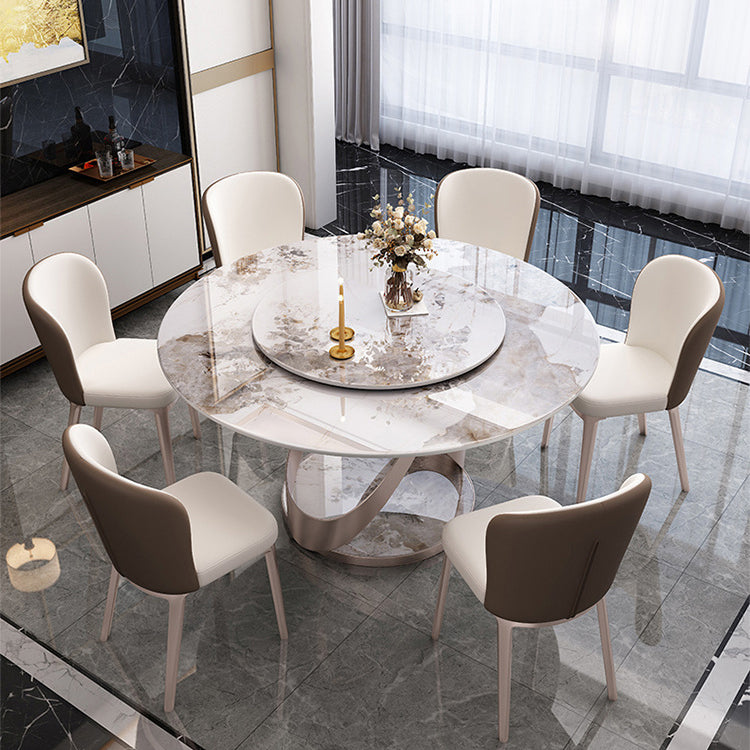Contemporary Round Pedestal Dining Table Stone Matte Finish Table