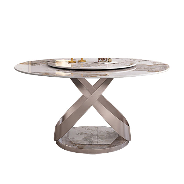 Contemporary Round Pedestal Dining Table Stone Matte Finish Table