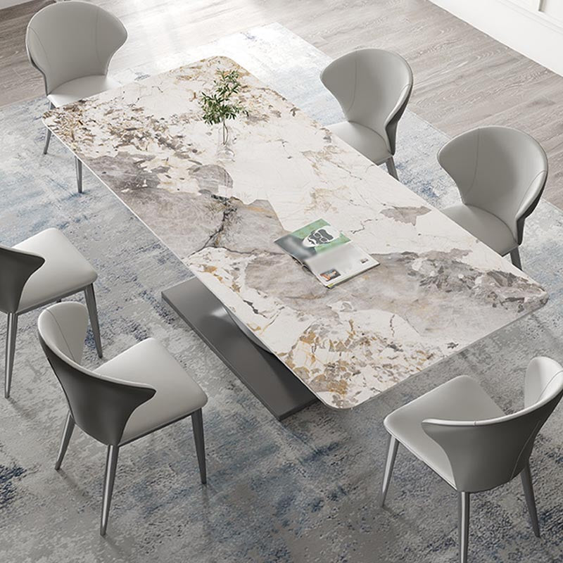 Stone Top Dining Table Contemporary Rectangle Dining Table with Pedestal Base