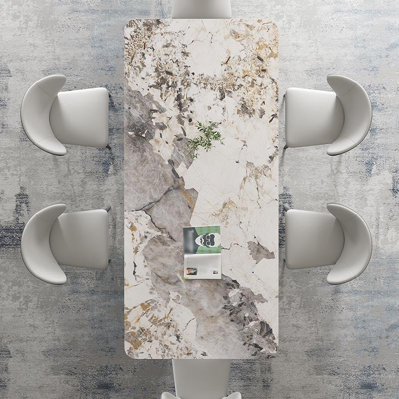 Stone Top Dining Table Contemporary Rectangle Dining Table with Pedestal Base