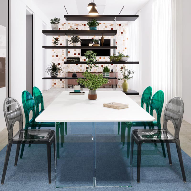 White Stone Top Dining Table Rectangle Contemporary Dining Table with Pedestal Base