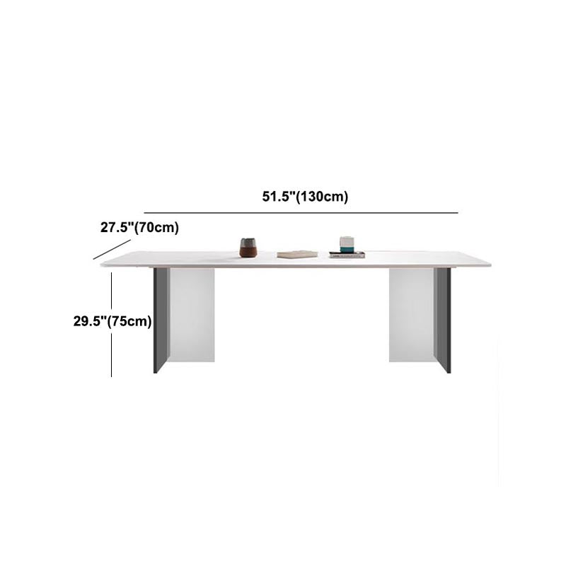White Stone Top Dining Table Rectangle Contemporary Dining Table with Pedestal Base