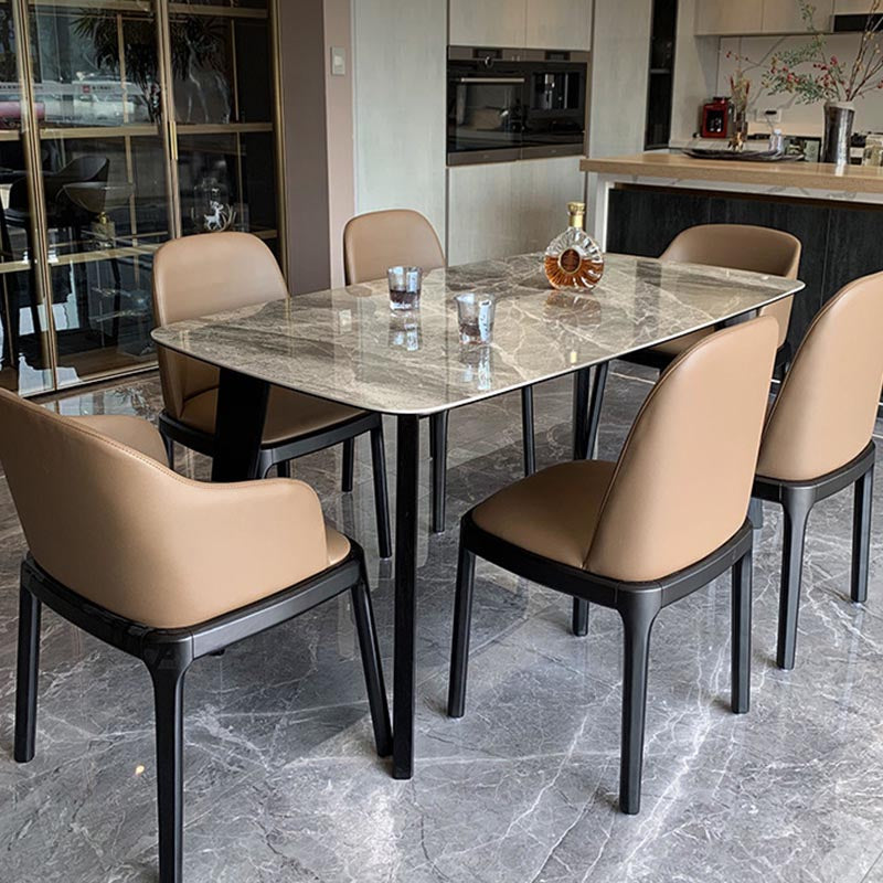 Contemporary Stone Dining Table Rectangle Dining Table with 4 Wood Legs in Black