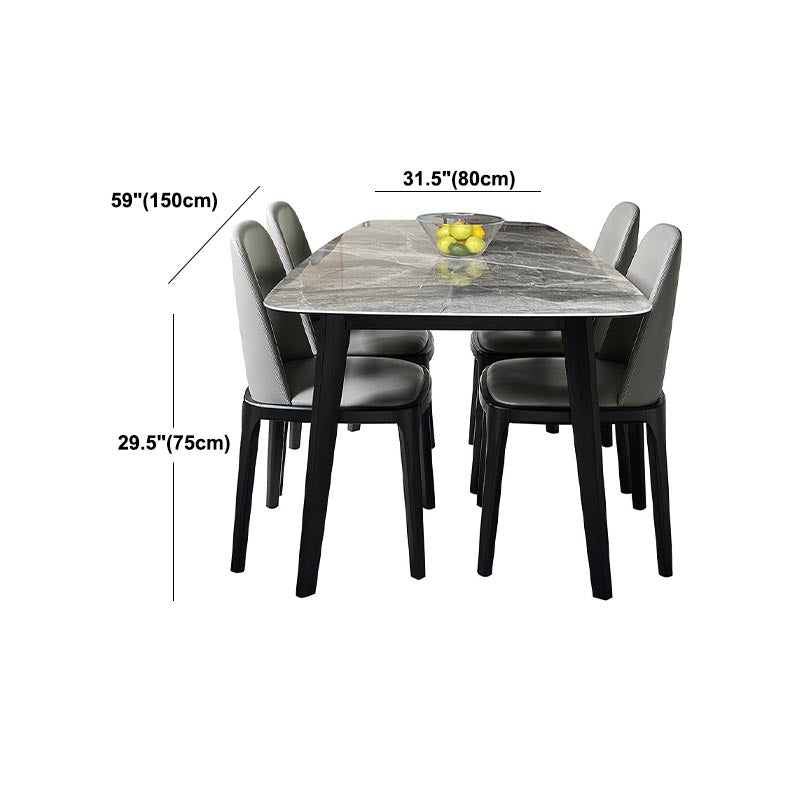Contemporary Stone Dining Table Rectangle Dining Table with 4 Wood Legs in Black