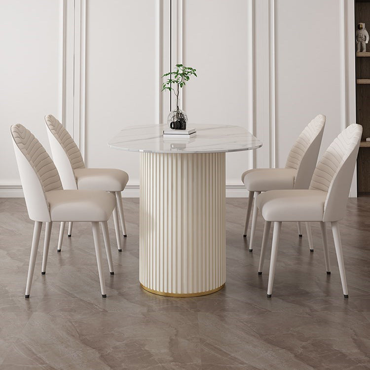 Contemporary Dining Table Stone Dining Table in White with Double Pedestal