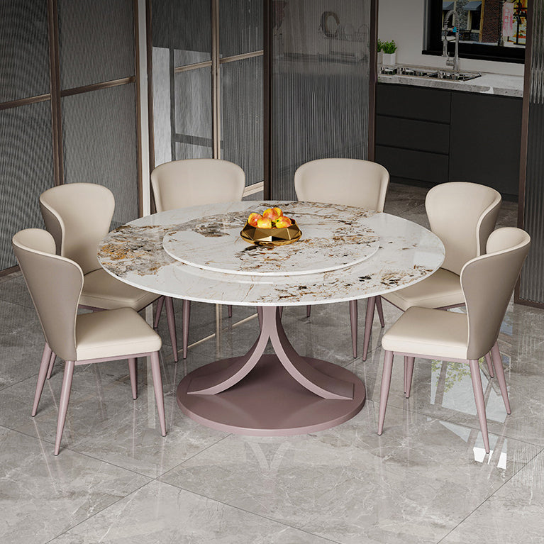Round Sintered Stone Dining Table Modern Convertible Furniture with Pedestal Base