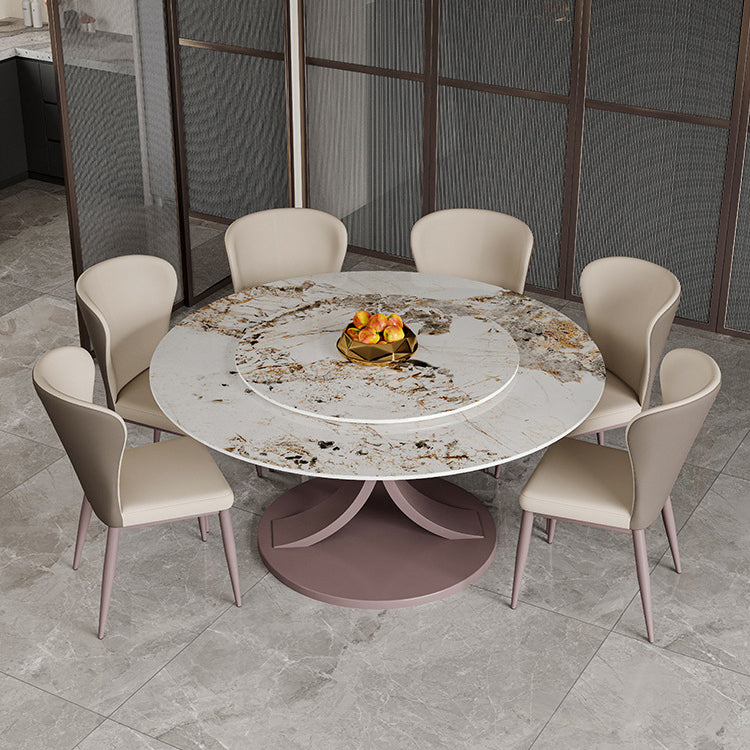 Round Sintered Stone Dining Table Modern Convertible Furniture with Pedestal Base