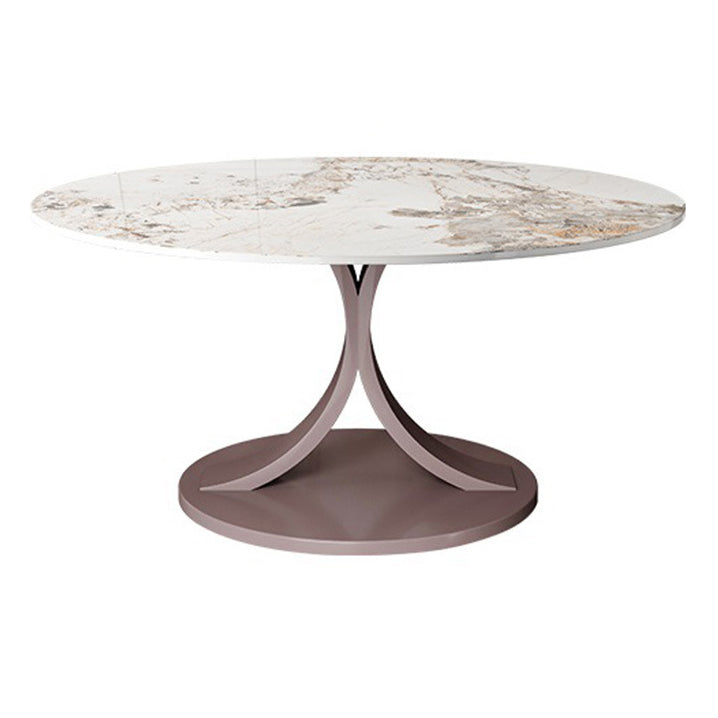 Round Sintered Stone Dining Table Modern Convertible Furniture with Pedestal Base