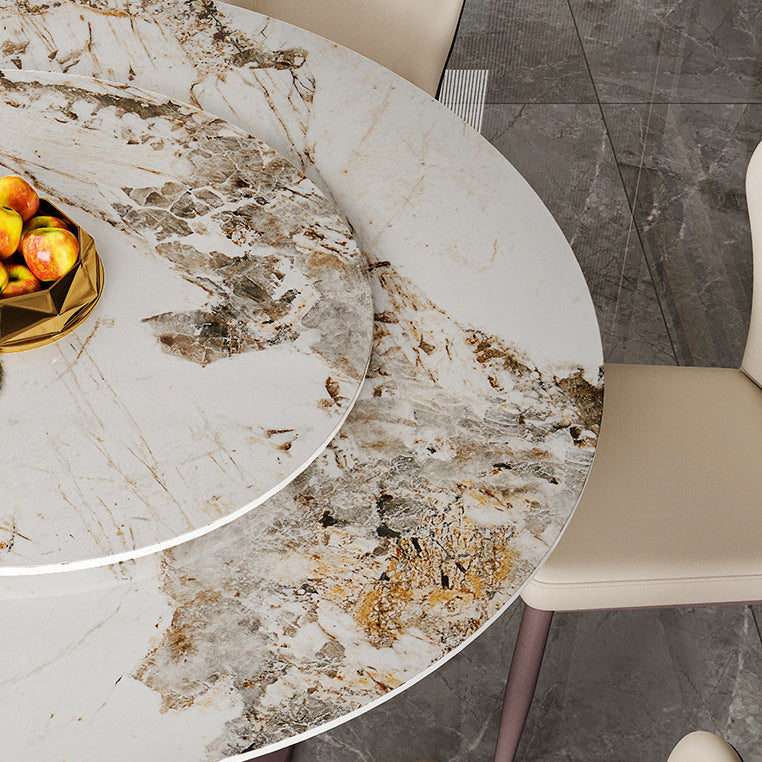 Round Sintered Stone Dining Table Modern Convertible Furniture with Pedestal Base