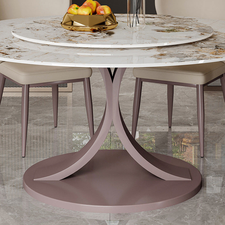 Round Sintered Stone Dining Table Modern Convertible Furniture with Pedestal Base