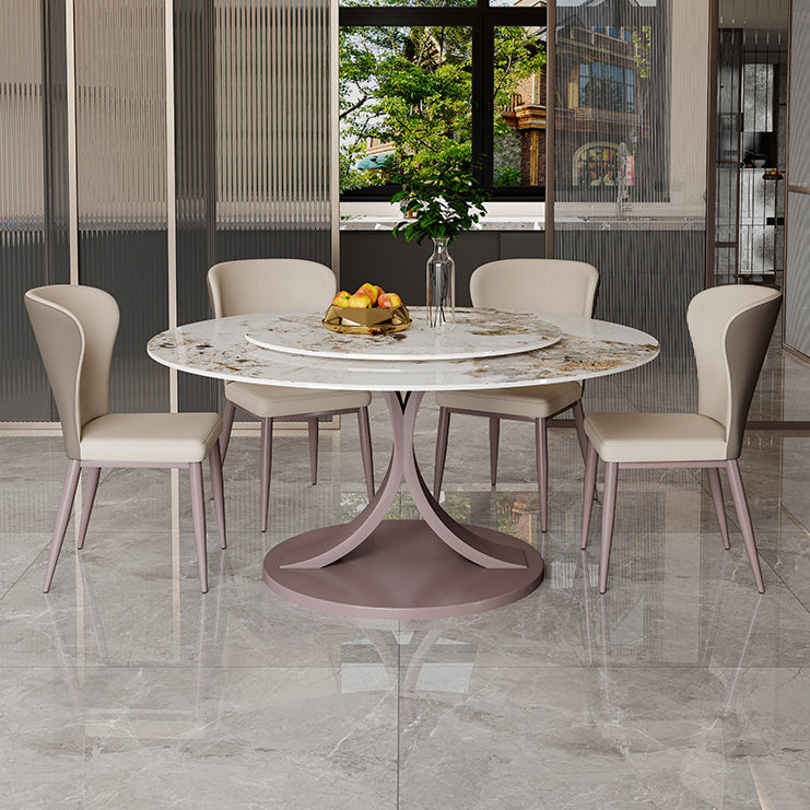Round Sintered Stone Dining Table Modern Convertible Furniture with Pedestal Base