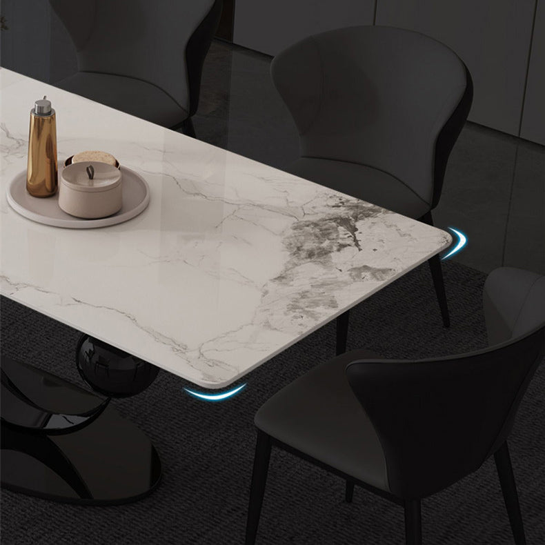 Contemporary Pedestal Dining Table Rectangle Sintered Stone Top Table for Home