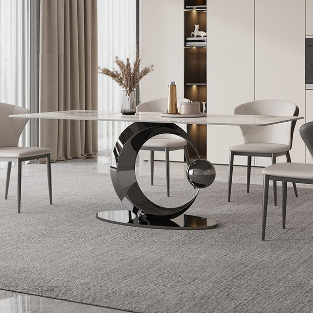 Contemporary Pedestal Dining Table Rectangle Sintered Stone Top Table for Home