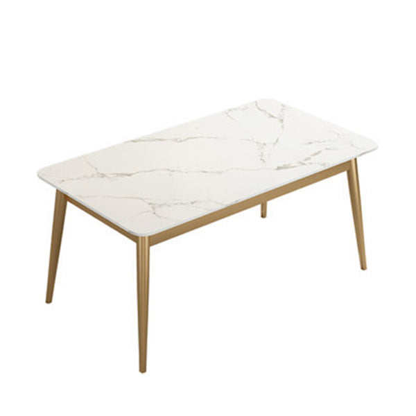 Luxury Rectangle Dining Room Table Sintered Stone Top Table with 4 Iron Legs