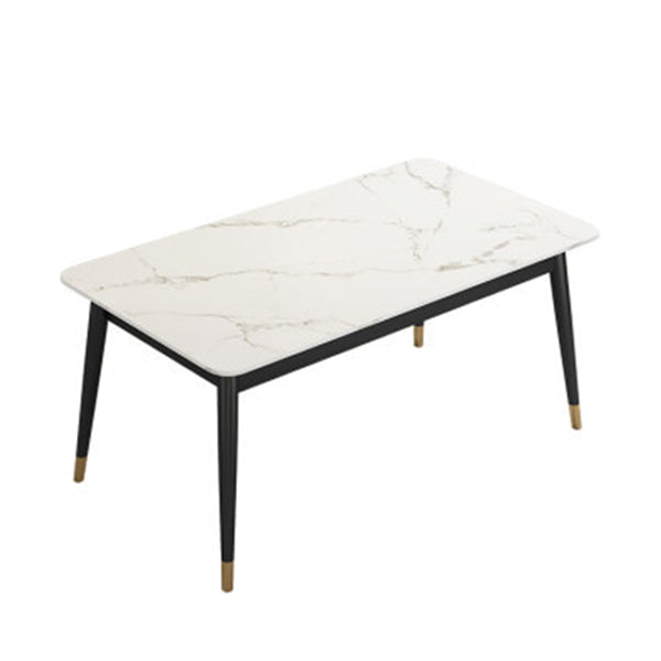 Luxury Rectangle Dining Room Table Sintered Stone Top Table with 4 Iron Legs