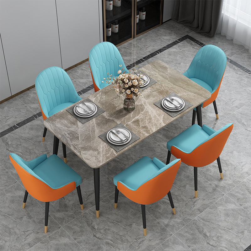 Luxury Rectangle Dining Room Table Sintered Stone Top Table with 4 Iron Legs