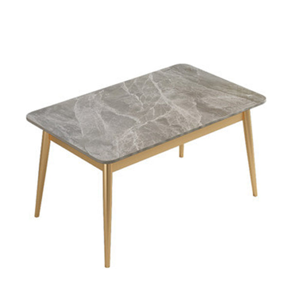 Luxury Rectangle Dining Room Table Sintered Stone Top Table with 4 Iron Legs