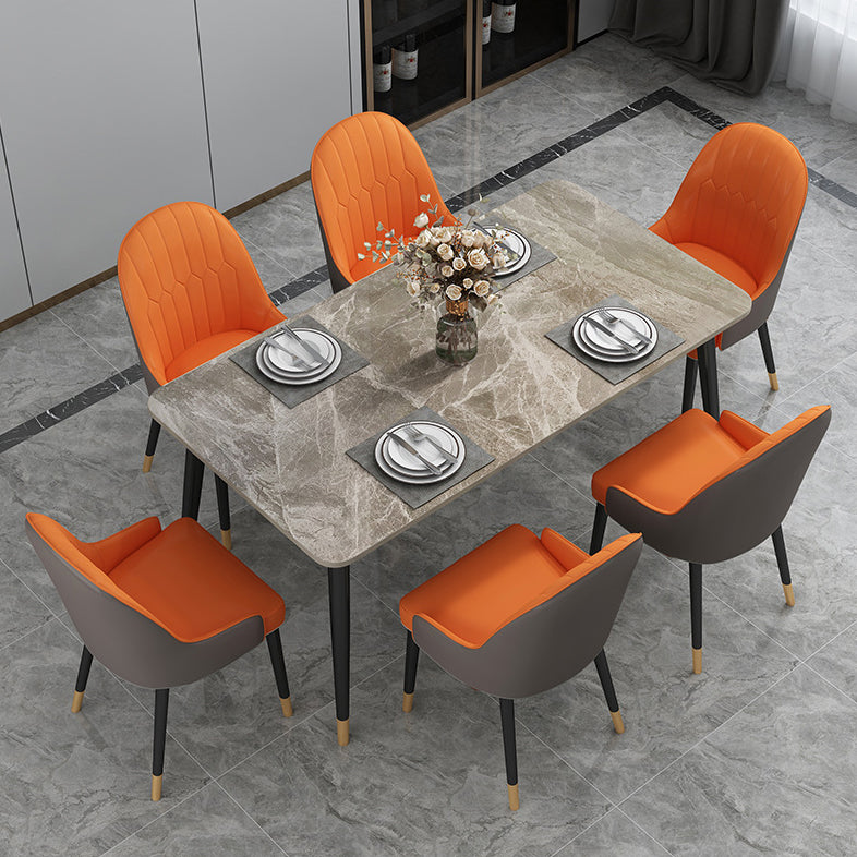 Luxury Rectangle Dining Room Table Sintered Stone Top Table with 4 Iron Legs