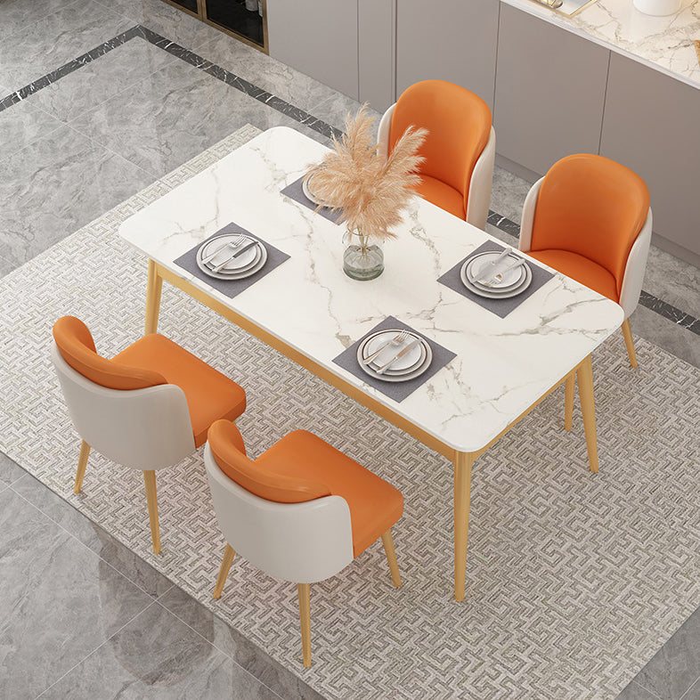 Luxury Rectangle Dining Room Table Sintered Stone Top Table with 4 Iron Legs