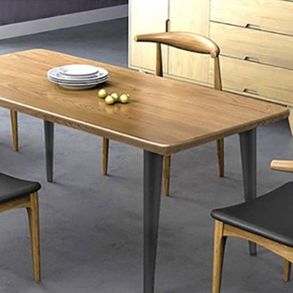 Natural-Brown Solid Wood Dining Table Rectangular Modern Furniture with 4 Legs