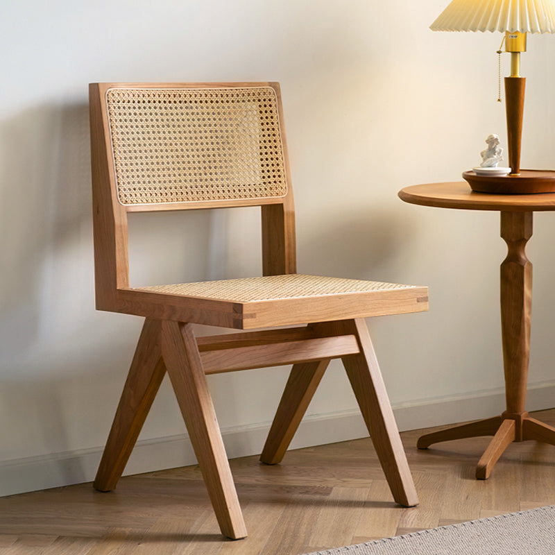 Natural Scandinavian Dining Chairs Rubber Wood Low Back Dining Side Chair