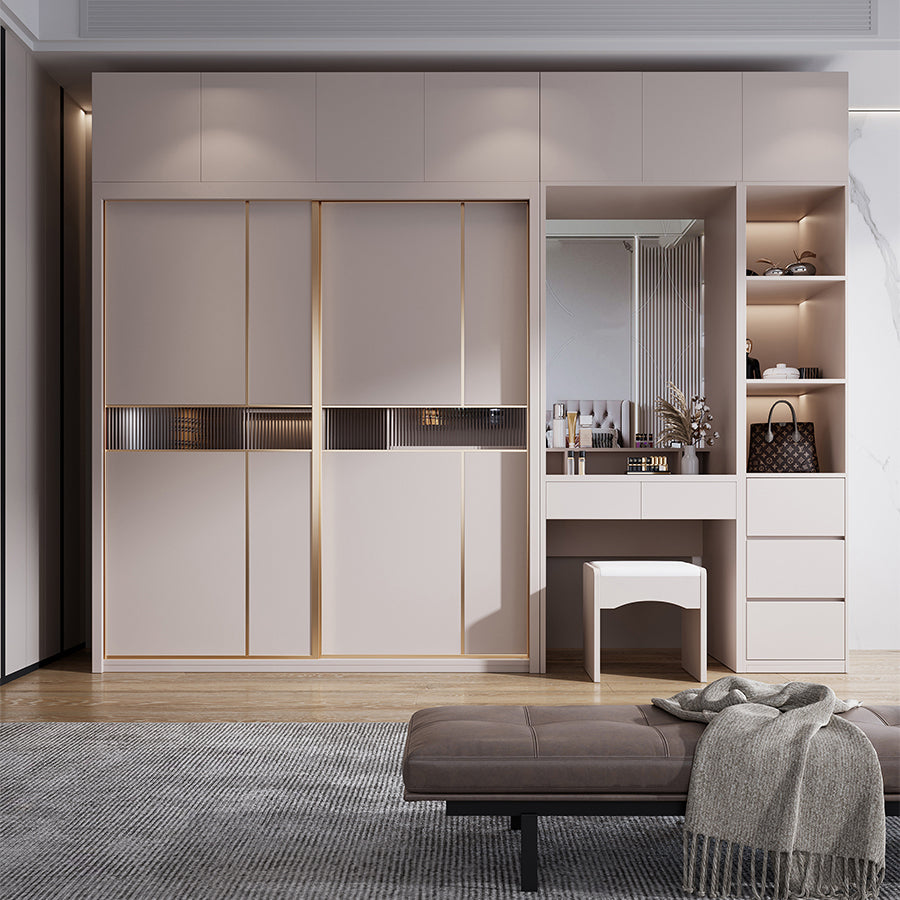 Engineered Wood Wardrobe Armoire Modern Style Wardrobe with Mirror