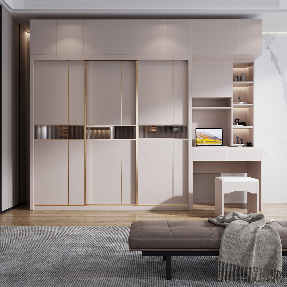 Engineered Wood Wardrobe Armoire Modern Style Wardrobe with Mirror