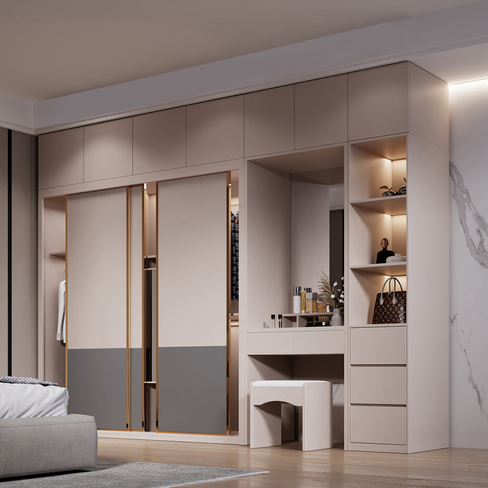 Engineered Wood Wardrobe Armoire Modern Style Wardrobe with Mirror