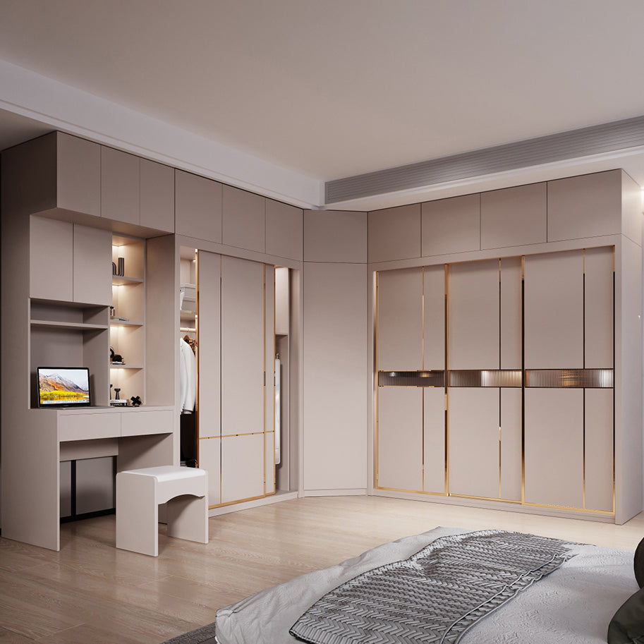 Engineered Wood Wardrobe Armoire Modern Style Wardrobe with Mirror