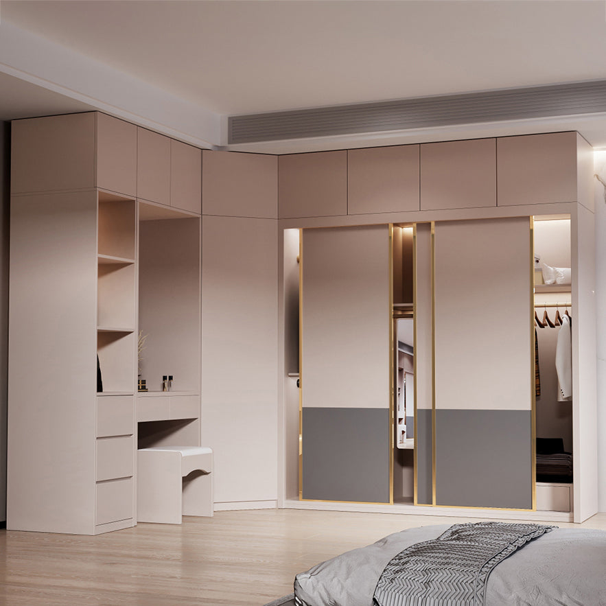 Engineered Wood Wardrobe Armoire Modern Style Wardrobe with Mirror