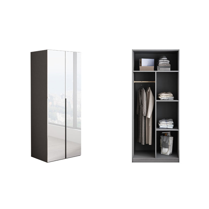 White Mirrored Finish Wardrobe Armoire Engineered Wood Wardrobe Cabinet