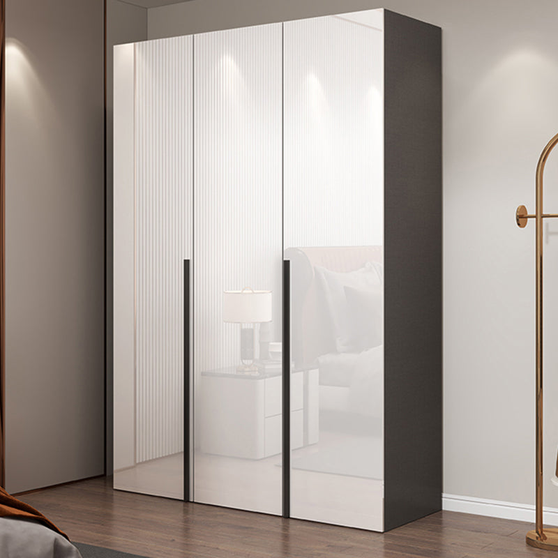 White Mirrored Finish Wardrobe Armoire Engineered Wood Wardrobe Cabinet