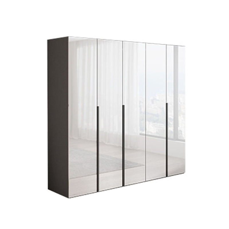 White Mirrored Finish Wardrobe Armoire Engineered Wood Wardrobe Cabinet