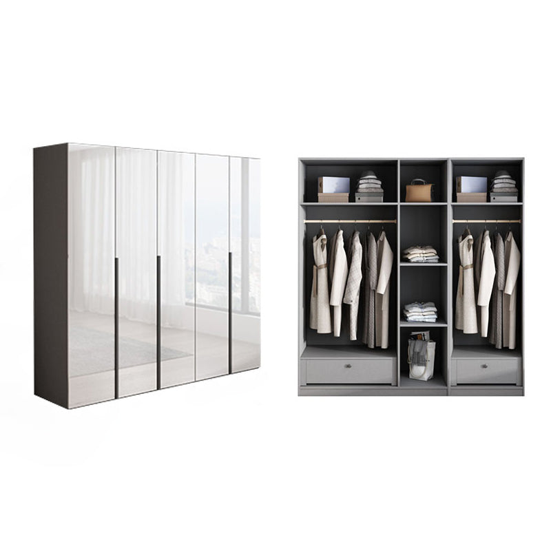 White Mirrored Finish Wardrobe Armoire Engineered Wood Wardrobe Cabinet